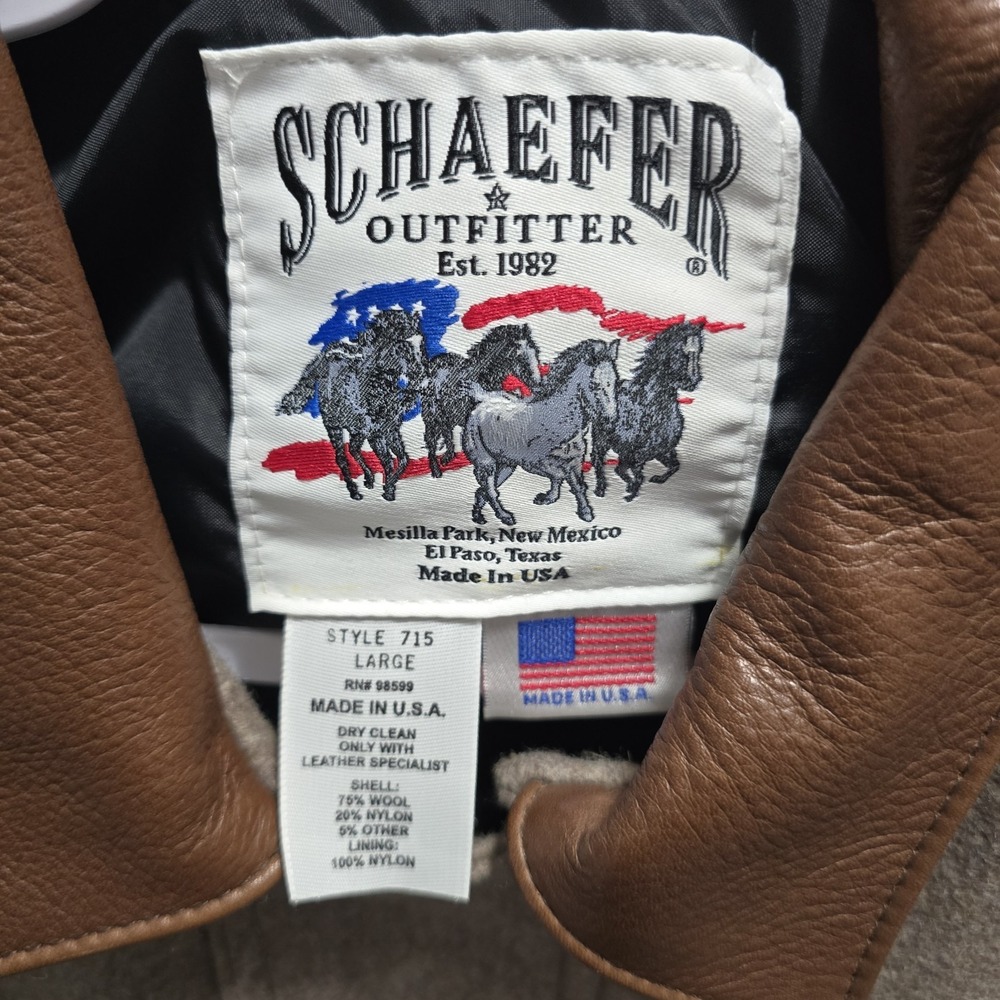 Schaefer Outfitter Mens Large Wool Vest Brown Leather Collar Western Cowboy USA - Picture 3 of 5